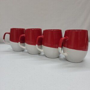 Large Red & White Coffee Tea Cocoa Mug by MSRF Design Studio Set Of 4